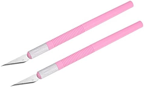 uxcell Art Craft Knife Set, 2pcs Carving Knife with 2pcs Metal Blade for Scrapbooking Stencil Hobby DIY, PP Plastic Handle, Pink (2 Set)