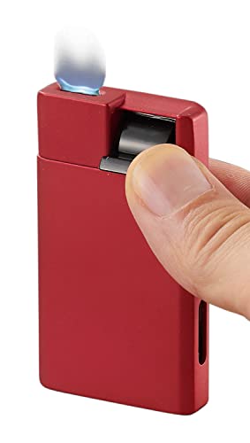 - Flat Flame, Refillable Gas Butane Lighter With Windproof Adjustable Flame (burgundy Red)