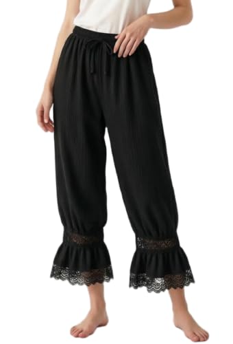 Image of UAURORAO Women Lace Trim Bloomer Pants Flowy Culottes Pantaloons Bloomers