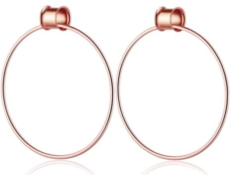 Pierced RepublicDangling Large Hoop Ear Gauges - Pair of Rose Gold Stainless Steel Flared Ear Plugs - 6 Size Options