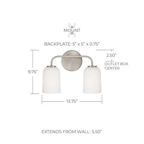 Image of HomePlace Lighting 148821BN-542 Lawson Transitional Soft White Glass Bell Vanity Light for Bathroom, 2-Light 200 Total Watts, 10 inch H x 14 inch W, Brushed /Satin Nickel