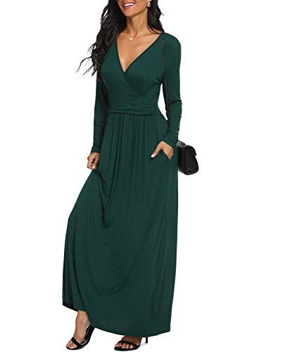 Image of LILBETTER Women Long Sleeve Deep V Neck Loose Plain Long Maxi Casual Dress