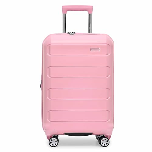 Traveler's Choice Pagosa Indestructible Hardshell Expandable Spinner Trolley Bags, Pink, 2 Piece Set for Checking Baggage