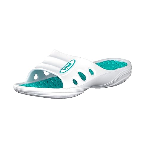 Brandsseller Damen Badeschuh 40 Pantolette Badeschlappe Badelatsche Strandschuh Sauna Schwimmbad – Weiß/Tuerkis