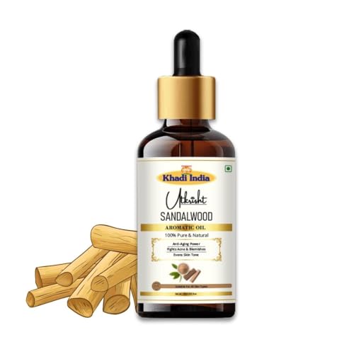 Image of Khadi Sandalwood Essential Oil 15ml | Pure Chandan Oil with Dropper for Skin Care, Hair Care, Bathing, Fragrance | For Stress Relief & Relaxation, Aromatherapy, Diffuser, Soap & Candle Making