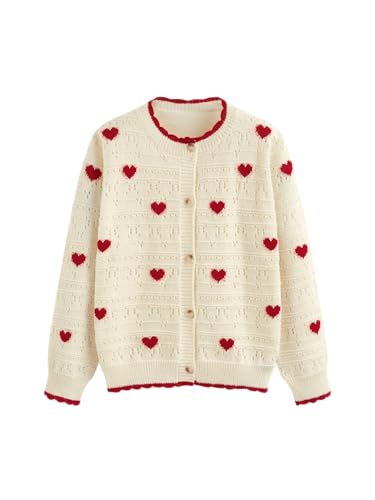 Image of CIDER Cardigan Sweaters for Women Trendy Cute Sweaters Long Sleeve Crew Neck Heart Print Cardigans Spring Fall Outfits