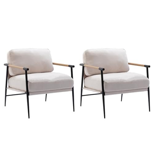CIMOTA Modern Accent Chairs Set of 2, Comfy Armchair Chenille Fabric Living Room Chair with Metal Frame, Upholstered Leisure Chairs with Thick Cushion for Living Room Bedroom Balcony, Beige - image 1