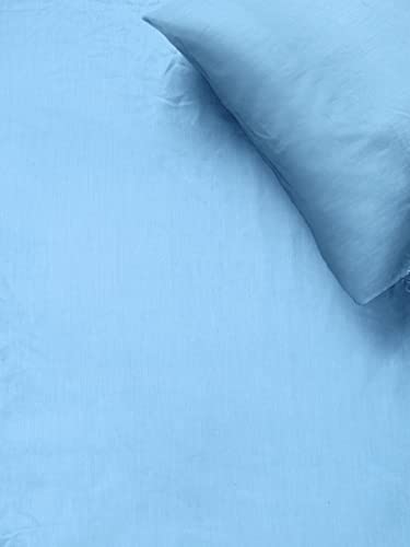 Image of Naksh Coastal Retreat Collection King Size Bedsheet Cotton Elastic Fitted 78 x 72 Inch, 210 TC Plain Pure Cotton, Sky Blue | 1 King Size Bedsheet with Elastic Fitted and 2 Pillow Covers