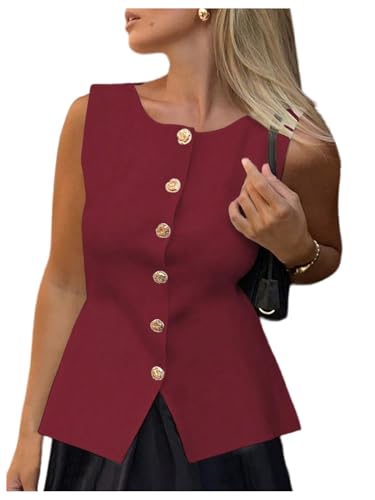 Image of GORGLITTER Women's Sleeveless Knit Sweater Vest Top Tredny Dressy Button Up Business Casual Cardigan Vest Going Out Top