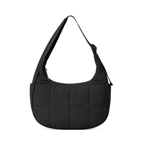 Puffer Crescent Shoulder Bag for Women, Nylon Quilted Bag, Underarm Handbag with Adjustable Shoulder Straps
