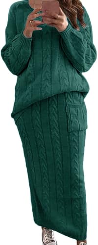Image of CHARTOU Women's Winter Chunky Cable Knit Long Skirt 2 Piece Outfit Sweater Sets