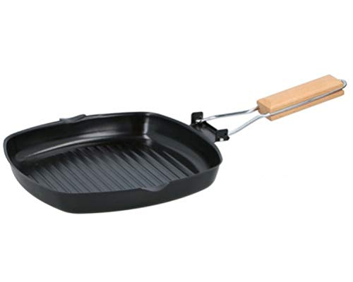 Bistecchiera Grill Griglia Antiaderente con Manico Pieghevole in Legno 24x24 cm Fair