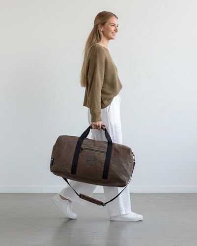 Image of The House of Tara Distressed Finish Heavy Cotton Canvas Oversize Duffle Bag | 53 litres | Travel Bags | for Men & Women | Detachable Broad Strap | Airline Carry-On Luggage (Acorn Brown) (Acorn Brown)