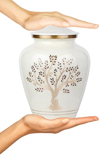 Image of Tree of Life Large Cremation Urn for Human Ashes | 200 Cubic Inches | Decorative Urn for Ashes Adult Female & Male, Funeral Urns - Pearl Marble