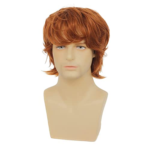 Beweig Mens Orange Wig - Short Layered Fluffy Natural Synthetic Heat Resistant Halloween Cosplay Wig - 1 Count - Image 2