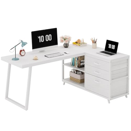 Tribesigns l字デスク パソコンデスク 引き出し付き 幅135cm ゲーミングデスク 机 pcデスク コーナー オフィス 事務用デスク 左右組み替え可能