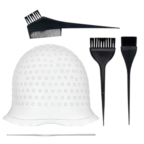 OUDQFCJ Tapa de silicona para mechas para colorear el pelo, resaltado de silicona, juego de gorro de mechas con pinceles y aguja para mujeres y niñas