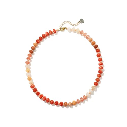 Colorful Gemstone Beaded Necklaces For Women Trendy Rainbow Natural Stone Boho Handmade Stainless Steel Waterproof Strand Necklaces Jewelry For Women Gift