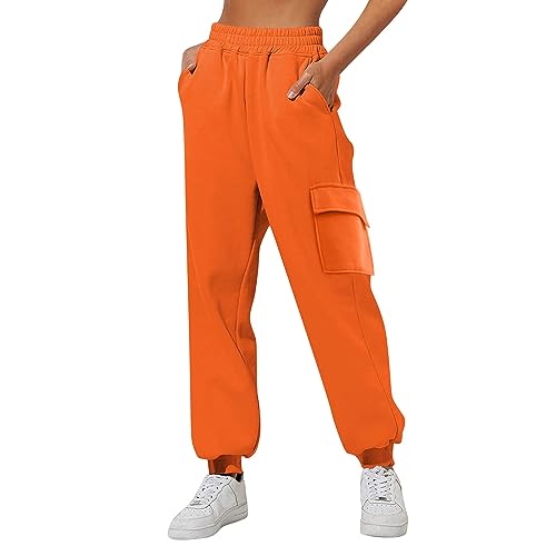 Pantalones de trabajo de talla grande para mujer, cómodos, de cintura alta, con bolsillos, pantalones deportivos casuales cómodos para mujer, naranja, 3XL
