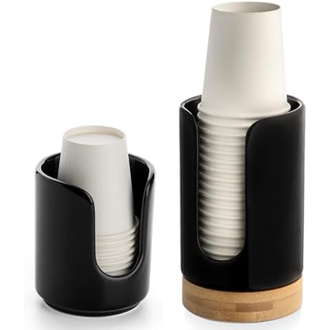 Viosuniu Black 3, 5 oz Ceramic Bathroom Cup Dispenser, Zero-Plastic Cup Holders for Bathroom Vanity Countertop Cover