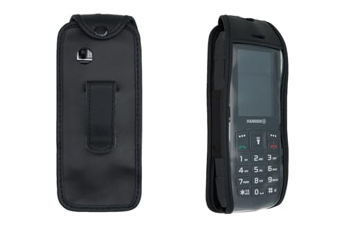 caseroxx Ledertasche mit Gürtelclip für Hammer H Basalt - Rock (LTE) in schwarz – robuste Handy-Tasche mit Sichtfenster & Gürtelclip aus Kunstleder, ideal für Beruf, Freizeit und Outdoor