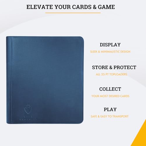 Image of Card Guardian - Toploader 9 Pocket Premium Binder with Zipper for 360 Cards (Black) - Side Loaded Pockets - Compatible with Sports and Trading Cards TCG (Blue)