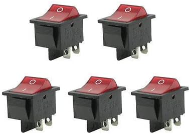 DPST AC 15A 250V 20A 125V 4 Pin Round Rocker Switch ON Off | Round rocker switch, DPST ON/OFF, 4 pins, 15A 250V/20A 125V, red, 5pcs