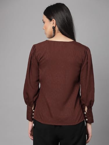 Image of Style Quotient Women Black Self Design Polyester Regular Smart Casual Top