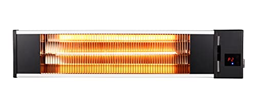 Devola Electric Patio Heater 2000W | Wall Mounted Carbon Fibre Heater with 24Hr Timer | IP34 Rated | Lot20 Complaint | 3 Power Settings | Remote Control Included | Black (DVXSPH20WMB)