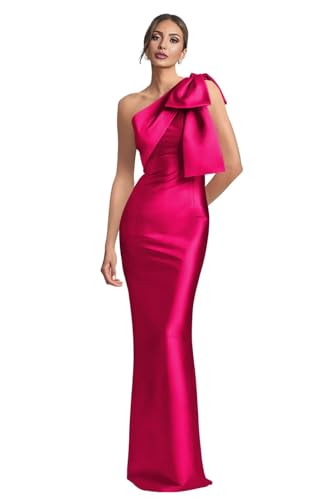 Image of Monvelli One Shoulder Mermaid Prom Dress with Bow 2026 Satin Long Back Split Bridesmaid Dresses Formal Evening Gowns