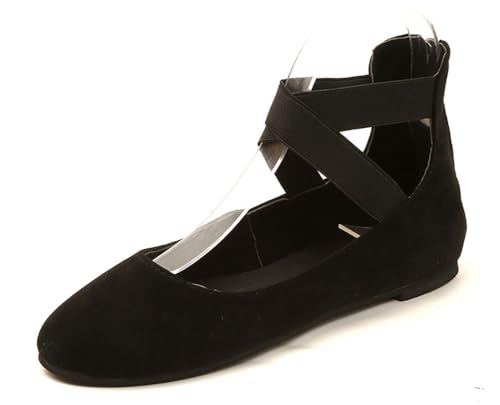 Niction Ballet Flats Shoes for Women Elastic Ankle Straps Flat Suede Round Closed Toe Slip On Shoes Comfortable Work Wedding Office Casual Shoe