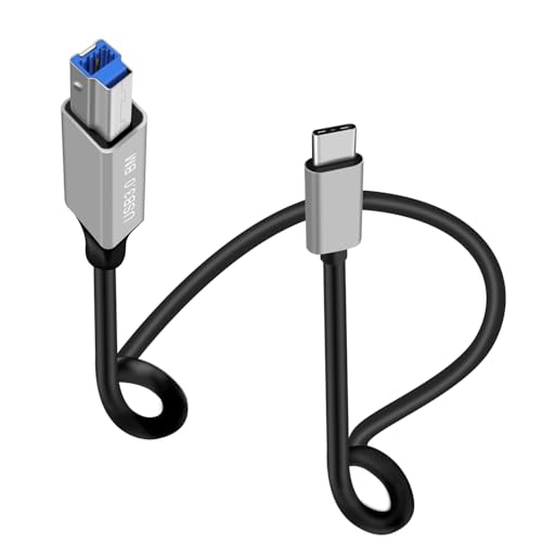 HuaLiSiJi Cable USB B 3.0 a USB C Supervelocidad 5Gbps Cable de Impresora a USB Tipo C para Escáneres, Discos Duros Externos, Impresoras Multifuncionales, etc. (Tipo C Silver, 0.5 m)