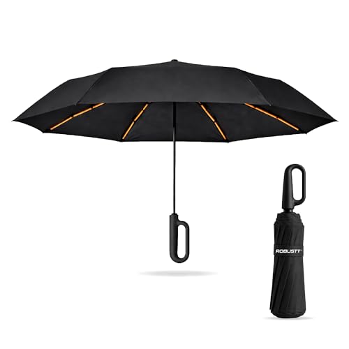 Image of Robustt Auto Open Clutch Umbrella with Carabiner Hook Handle, (Black)| Double Fibreglass Wind-Resistant Frame |for rain & Sun Protection| Lightweight & Compact