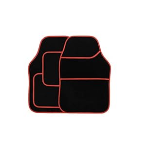 Streetwize SWBCMR Velour Car Floor Mat Set of 4, Anti-Slip Car Mats – Car Interior Accessory (Red/Black)