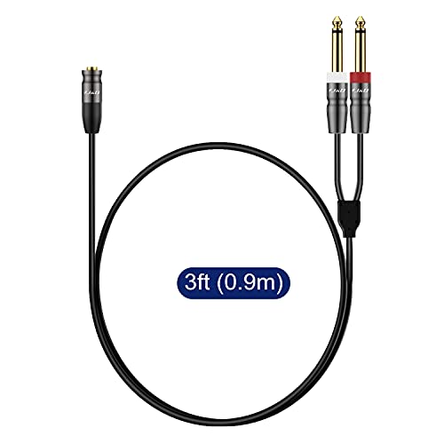 J&D 3,5 mm TRS zu Dual 1/4 Zoll TS Breakout Kabel, Heavy Duty 3,5mm auf 2 x 6,35 mm TS Mono Stecker Adapter Kabel für Mixer Gitarre Klavierverstärker Lautsprecher, 0,9 Meter
