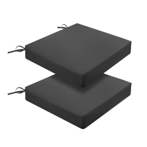 2 Set Patio Chair Cushion 48cmx48cm Waterproof Outdoor Seat Cushions for Patio Furniture 3-Year Color Fastness Garden Sofa Couch Chair Pads with Handle and Adjustable Straps(Light Gray)