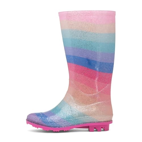 Shoe Zone - Girls Multi Glitter Striped Welly - Size 2 UK - Multicolour