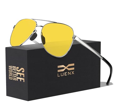 LUENX Night Vision Driving Glasses, Aviator Sunglasses for men women Polarized Shades Anti Glare Enhance Vision UV 400 Protection Perfect for Outdoor Activities 59 MM