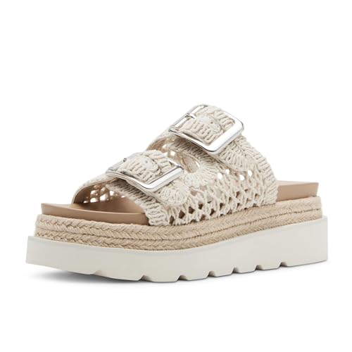 Image of DOEYG Platform Sandals for Women Summer Beach Raffia Slide Sandals Comfortable Casual Woven Straw Sandal with Buckle