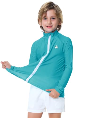 Image of AOBUTE Unisex Kids Zipper Rash Guard Boys UPF 50+ UV Protection Sun Shirt with Thumb Hole 3-12 Years