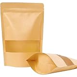 Moretoes 72pcs Treat Bags, Food Storage Bags 3.5 ×5.5 Inches Stand Up Pouches, Kraft Paper Bags with Window, Coffee Bags, Resealable Bags, Ziplock Bags for Home or Small Business for Packaging