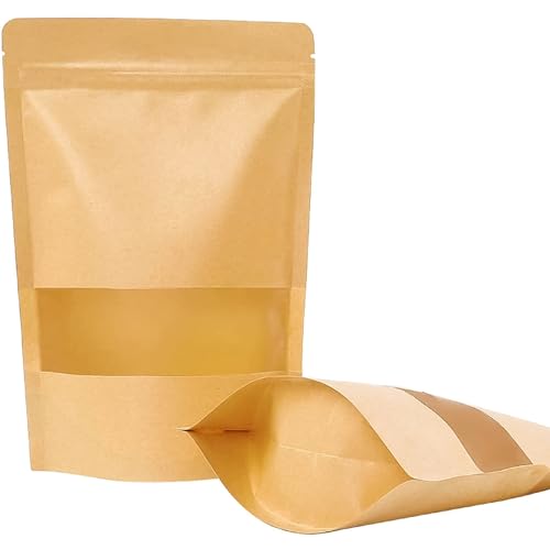 Moretoes 72pcs Resealable Bags with Window, 3.5 x 5.5 Inches Food Storage, Kraft Paper Stand Up Pouches, Treat, Coffee, Ziplock Bags for Home or Small Business for Packaging