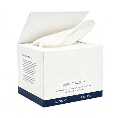Image of MAYCREATE Facial Tissue Face Towel Cotton Dry Wet Wipes, 25x30cm 50 Counts