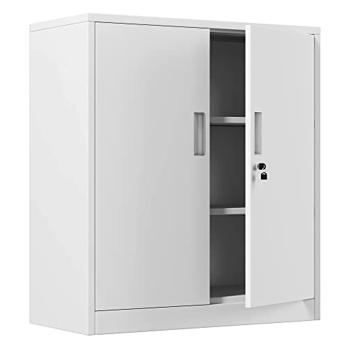 Jinkur Metal Storage Cabinet With Locking Doors And 2 Adjustable Shelves, Small Lockable Steel Storage Cabinets For Home Office Garage Kitchen Pantry (White) #TOP5