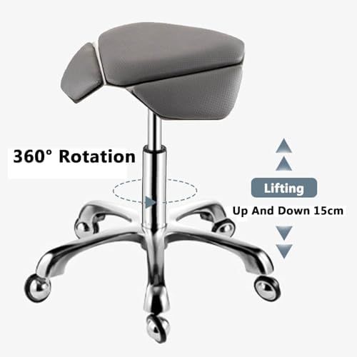 Ergonomic Saddle Stool, 360° Rotating Chair, Adjustable Height 41-55cm, Mobile Salon Stool for Home Office & Beauty Shop, Stylish Green Design