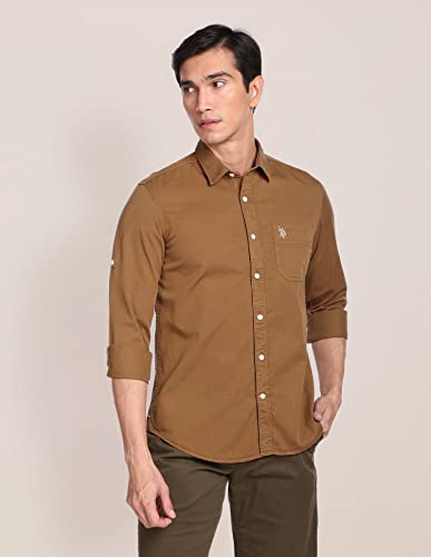 Image of U.S. Polo ASSN. Men Cotton Solid Regular Fit Shirt