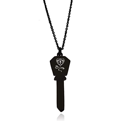 Tioneer Black Stainless Steel Serpentine King Cobra Hexagon Head Key Charm Pendant Necklace