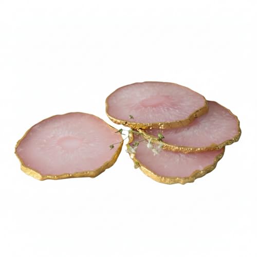 Image of Natural Agate Stone Tea Coasters Set | Premium Stone Coasters for Tea, Coffee & Glass | Heat Resistant Coasters for Dining Table, Office Desk & Home Decor | Pack of 4 | Color -Pink