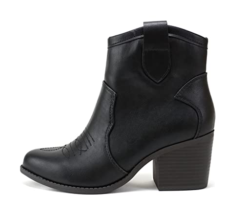 Image of Soda inchTELLER inch ~ Women's Western Cowboy Boots with Stitched Detailing, Pointed Toe, and Low Block Heel