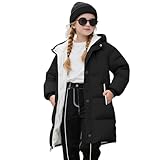nhApmj Winter Coats for Girls Oversized Full Zip Button Down Quilted Down Jackets with Hood Fall Fashion Warm Solid Heavyweight Long Puffer Jackets